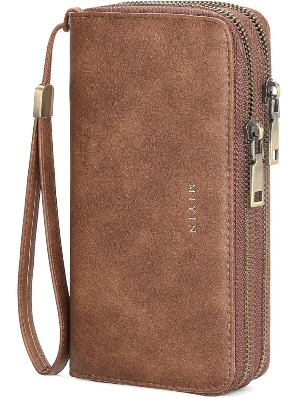 Stylish Brown Zip Around Wristlet Wallet for Women - Chic Clutch with 2